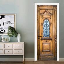 Traditional Style Building Door Stickers Wooden Door Vinyl PVC Waterproof Self-Adhesive Wallpaper Home Decoration Interior Door Stickers Wall Decor Room Decor Personalised Stickers