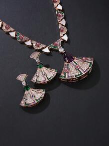 1 Juego de 3 piezas Joyería de Zirconia Cúbica Lujosa, Conjunto de Collar y Pendientes, Estilo Personal de Moda, Collar a Juego con Accesorios de Vestir, Regalo para Vacaciones, Cumpleaños, Día de San Valentín