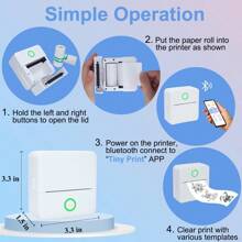 Imprimante d'autocollants mini, machine à faire des autocollants avec rouleaux de papier autocollant thermique, imprimante mini pour faire des autocollants pour étiquettes/notes, compatible avec , téléphone Android et tablette, blanc