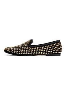 Women's Casual Slip-On Loafers, Covered With Metallic Punk-Style Studs, Breathable Fabric Upper, PU Lining And Insole, Soft Outsole, Comfortable And Durable, Square Toe, Suitable To Pair With Pants, Autumn/Winter New Arrival