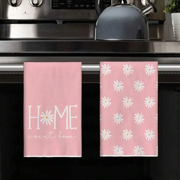 2pcs, Summer Kitchen Towels, Dishwashing Towels, 15.7x23.6 Inch Wedding Decoration Hand Towels, Kitchen Towels, Fresh And Simple Style Cute Daisy Pattern Dish Towels, Absorbent And Soft Tea Towel Set, Quick Drying Dish Cloths, Cleaning Supplies, Kitchen Decor