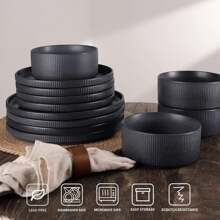 Richmount 24 Piece Stoneware Dinnerware Sets, Plates And Bowls Set For 8, Dishwasher And Microwave Safe