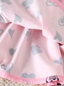 Valentine's Day Heart Print Sleeveless Cute Cat Pattern Dress, Fashionable Casual Summer Design For Baby Girls - Pink - View 7