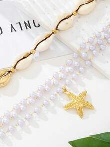1set Summer Island Style Shell And Faux Pearl Starfish Anklet Foot Jewelry - Yellow Gold - View 3