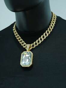 1pc Versatile Classic Multi-Colored Gemstone Pendant Necklace, Unisex Jewelry, Couples Accessory Suitable For Everyday Wear - Large Gemstone Pendant Necklace - View 9