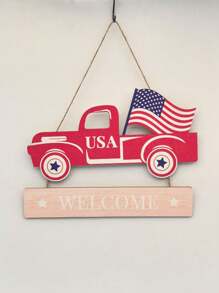 Patriotic Sign 4th Of July Hanging Wooden Truck Plaque With Rope For Wall Front Porch Door Decorations, Independence Day Labor Day Garden Party Supplies