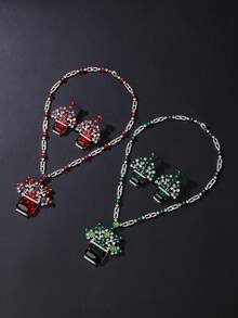 1 Set Of 3pcs Luxurious Cubic Zirconia Flower Design Necklace And Earrings Set, Fashionable Personalized Long Necklace Matching Dress Accessories, Holiday Birthday Valentine's Day Jewelry Gift - Deluxe Suit - View 3