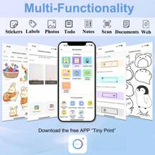 Imprimante d'autocollants mini, machine à faire des autocollants avec rouleaux de papier autocollant thermique, imprimante mini pour faire des autocollants pour étiquettes/notes, compatible avec , téléphone Android et tablette, blanc