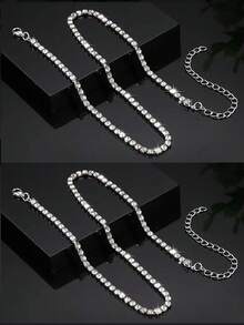 1Pc Fashion Silver Plated Diamond Tennis Chain Necklace Dainty Cubic Zirconia Diamond Chain Necklaces For Women - Multicolor - View 8