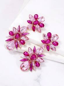 juran 1 Pair Women's Exaggerated Crystal Flower Pendant Earrings, Jewelry Gift For Wedding, Date, Party - Baby Pink - View 4