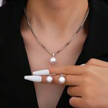 3pcs Set Fashionable Minimalist Faux Pearl Necklace And Earring Jewelry Set, Suitable For Women Party And Daily Wear