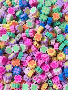 100pcs/Pack Assorted Color Soft Clay 4-Leaf Clover Beads For Bracelet & Necklaces - Multicolor - View 1