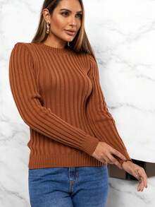 Cacharrel Women's Modal Knit Long Sleeve Ribbed Blouse - Camel - View 5