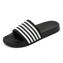 Striped Sandals, Non-Slip Slippers, Classic Five-Bar Design Beach Slides - Black - View 2