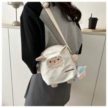 1pc Cartoon Sheep Pattern Lightweight Canvas Crossbody Bag, Vertical Square Shape Summer Shoulder Bag, Suitable For Students, Office Workers, Women, Gift