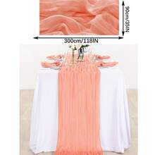 Ins 风格褶皱欧根纱桌布，免烫装饰布，适用于圣诞节、婚礼、派对、节日、生日、桌布 - 珊瑚粉 - 查看 3