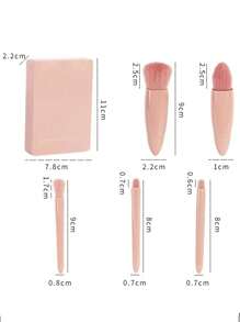 Customizable Portable 5 Brush Makeup Travel Set With Mirror, Mini Multi-Function Loose Powder Brush, Foundation Brush, Shadow Box With Mirror