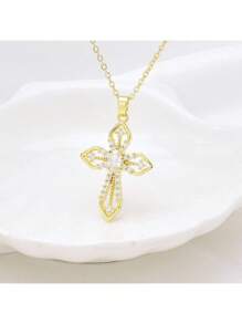 1 Pieza Collar De Lujo De Moda Con Colgante Cruzado Para Mujeres, Elegante Cadena De Clavícula Con , Accesorios De Joyería, Regalo Para Chicas