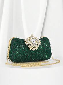 1 pieza KATIKATI Bolso de noche elegante de color verde esmeralda con decoración de cristales de lujo y cierre de cristal, bolso de mano de moda para mujer, adecuado para fiestas formales, bodas, banquetes, regalo ideal para el Día de San Valentín