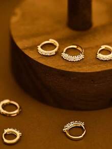 Kit 3 Pares Brinco Trio Com 3 Argolas 6mm 8mm 12 mm Feminino Cravejada Na Zircônia bijuteria Dourado Prata Fashion Top Promação Pronta Entrega - ABR2411624 - Visão 2
