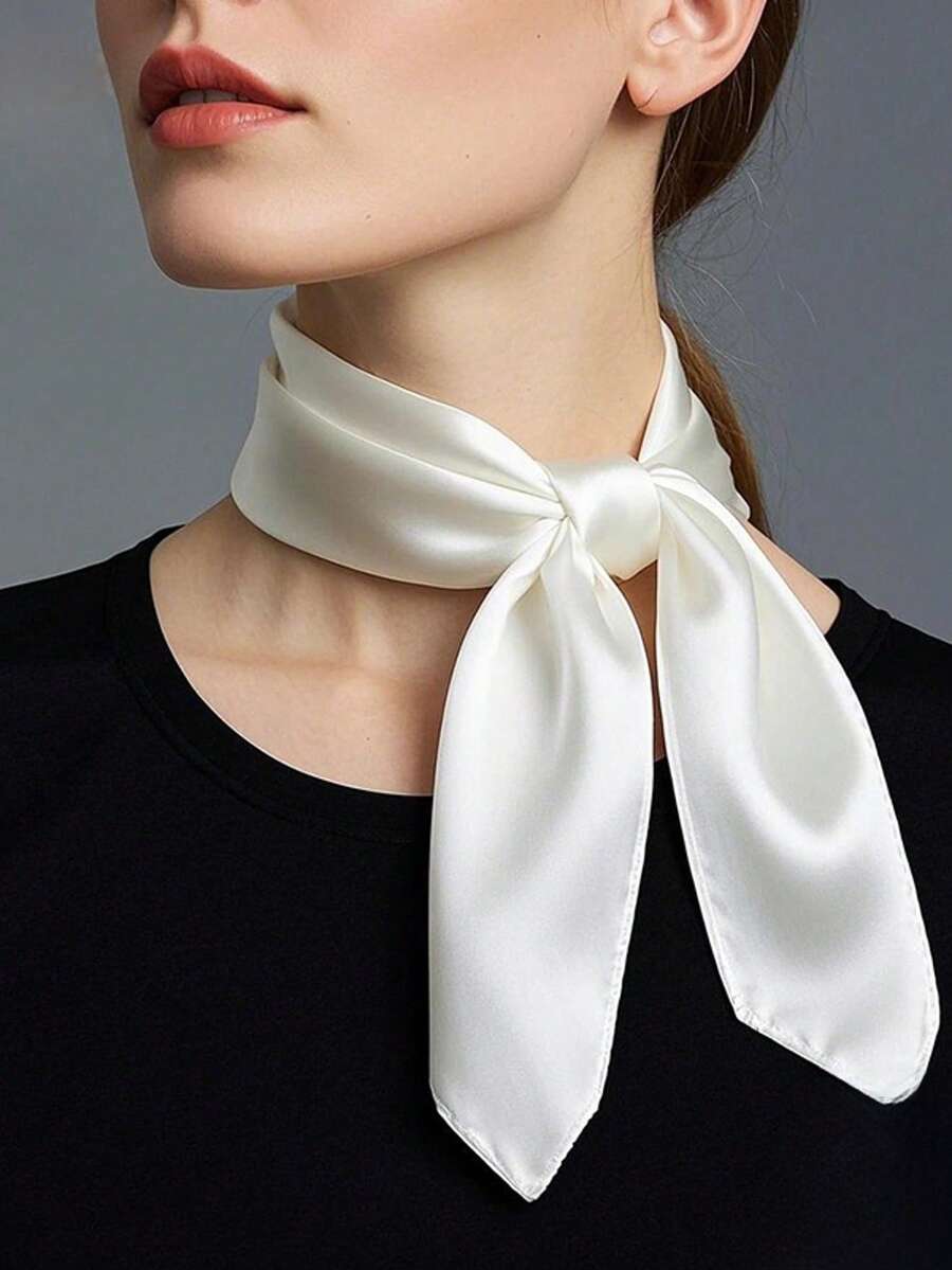 1 pieza Bufanda de satén de imitación de seda de unicolor para mujer, pañuelo minimalista y elegante versátil, adecuado para salidas diarias, citas, fiestas, accesorio de moda - Multicolor - Ver 1