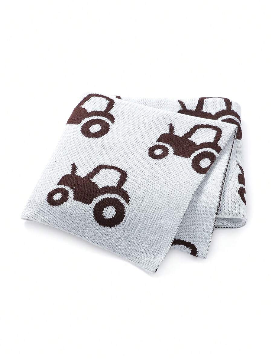 1pc Baby Knitted Blanket With Car Pattern, Infant/Toddler Coverlet Quilt For All Seasons - Coffee - View 1