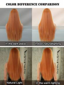 7JHH WIGS 26 Inch Long Straight Orange Wig, Women's Style, Fluffy & Shiny, With Bangs, Highlighted With Gold, Full Lace Synthetic Fiber Wig, Suitable For Daily Wear, Music Festivals, Parties, Anime Or Cosplay Photography, And More - 橘色 - 查看 8