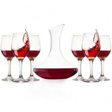 7 pièces 1900 ml Set de carafe à vin rouge classique à gros ventre, carafe oblique avec 6 verres à pied, élément essentiel pour les dîners dans un design moderne sophistiqué. 6 pièces Verres à vin ménagers convenant pour le vin rouge et le whisky, idéal pour offrir en cadeau