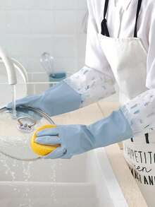 [Reusable] Durable Household Washing Gloves, Long And Thick Kitchen Cleaning Gloves, Waterproof Rubber Gloves For Dishwashing, Laundry And Chores - Multicolor - View 8