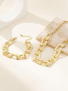1 Set Simple Stylish Geometric Necklace And Chain Bracelet Jewelry Set For Women - Yellow Gold - View 4