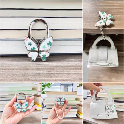 1 peça de gancho de pendurar dobrável brilhante em forma de borboleta, gancho para bolsa, cabide para mesas, escritório doméstico