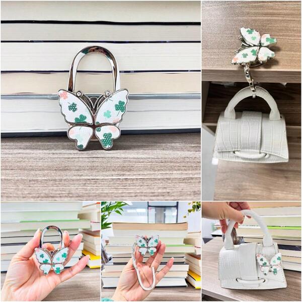 1 pieza Gancho colgante plegable con forma de mariposa brillante, gancho para colgar bolsos en mesas, escritorio, hogar u oficina