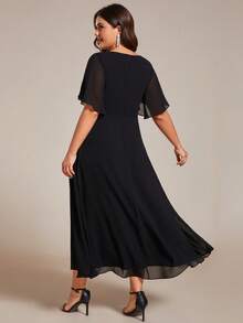 EVERPRETTY Elegant Chiffon Embroidered Black Bridesmaid Dress, Spring/Summer Wedding Guest Dress, Mother Of The Bride Dress, Holiday Dress - Black - View 3