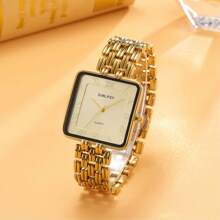 1 pièce Montre carrée dorée pour hommes et femmes, avec des chiffres romains sur le cadran, convient pour les activités professionnelles, l'utilisation quotidienne, comme cadeau pour les amoureux, la Fête des pères et la Fête des mères.