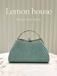 1pc Mint Green Sparkle Ruffle Elegant Evening Bag With Rhinestone Decor, Fashion Clutch For Wedding, Banquet, Party, Ladies Ideal Gift - Mint Green - View 1