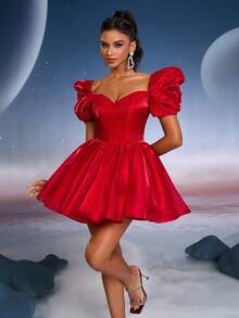 Anymoon Sexy New Fashion Prom Dress,Party Dress With Puff Sleeve Suitable For Music Festivals, Graduations, Homecomings Parties And More - Burgundy - View 7