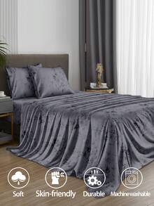 4Pcs Black Bamboo Garden Flower Pattern Sheet Set Bedding Set, 1pc Fitted Sheet & 1pc Flat Sheet& 2pcs Pillowcase Bedding Mattress Protector Set (Not Including Pillow Core)Luxury Fitted Sheet Set King Queen Full TWIN SIZE Sheet Deep Pocket Up To 11.8 Inch Pillowcase, Soft Breathable Wrinkle-Free Better For Sleep, Luxury Hotel Style, Gift For Mom Dad Friend