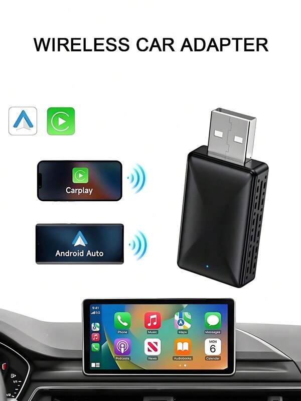 2025 Neuer Mini 2-in-1 kabelloser Kfz-Adapter kompatibel mit Apple und Android, General Motors kabelloser Adapter Stecker und Spielen, automatische Kabel zu kabellose Verbindung, unterstützt OTA-Upgrade für 99% OEM Autos