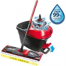 2-In-1 Floor Mop Complete Set, Extra Wide Mop With Handle, Microfiber Cover And Bucket With Power Spinner, For All Hard Floors - Black and Red - View 6
