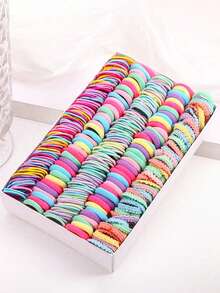 300个/套 女孩多色弹力发圈、发绳、发箍、发带、发饰，适用于马尾辫等发型，不会损伤头发 - 彩色 - 查看 2