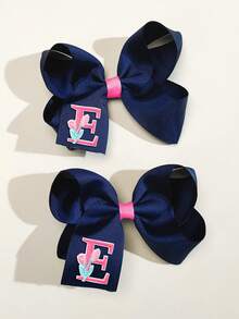 2件組 26個字母A-Z刺繡蝴蝶結髮夾，女孩時尚禮物，兒童女孩用髮飾蝴蝶結夾，適合禮物、節日、派對、學校 - 藏蓝色 - 查看 24