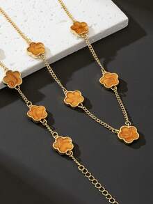 1 bộ dây chuyền mặt cỏ ba lá may mắn màu cam nhỏ giọt thời trang dành cho nam giới và 1 bộ vòng tay trang sức - trái cam - Xem 4