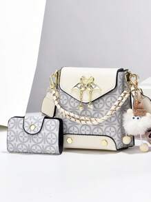 2 Peças Conjunto de Bolsas Miniatura para Celular - Bolsas de Ombro e Transversal com Estampa da Moda