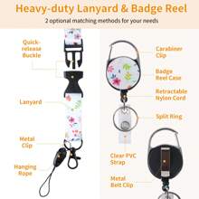 Flower ID Badge Holder With Breakaway Lanyard, Retractable Badge Reel,Work Name Tag Breakaway Lanyard ID Card Protector,School Supplies,Back To School