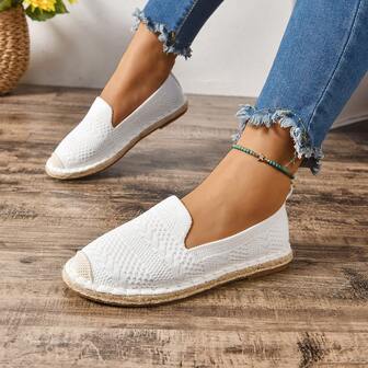 New Flat Fisherman Shoes For Women, Slip-On Straw Woven Casual Loafers, Comfortable Flats