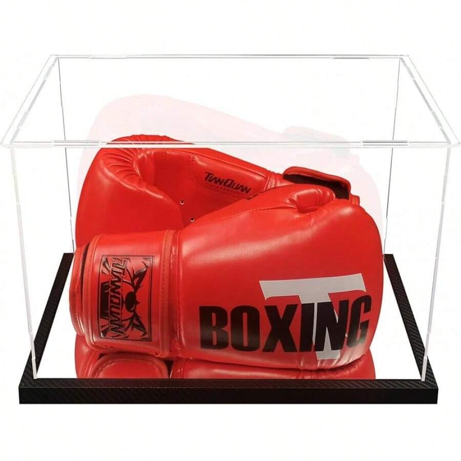 Hat Display Acrylic Baseball Cap Holder Stand Transparent Hat Storage Box Dustproof Square Cabinet With Carbon Fiber Skin Base And Removable Mirror Base2025 - 拳擊手套展示櫃 - 查看 1