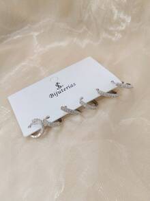 Kit 3 Pares Brinco Trio Com 3 Argolas 6mm 8mm 12 mm Feminino Cravejada Na Zircônia bijuteria Dourado Prata Fashion Top Promação Pronta Entrega - ABR2411624 - Visão 6