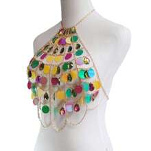 New Sparkly Colorful Sequin Waterdrop Acrylic Body Chain Necklace