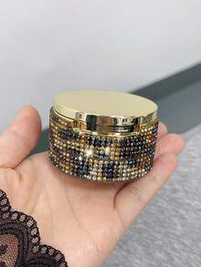 1pc Round Gold Leopard Print Refillable Travel Makeup Mirror & Powder Puff, Fits 6g - Multicolor - View 3