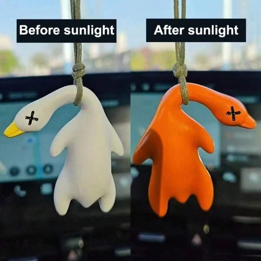 2pcs Funny Color Changing Swing Goose Roasted Color Change Duck Car Ornament Auto Decoration Duck Rear View Mirror Accessories - White - View 1